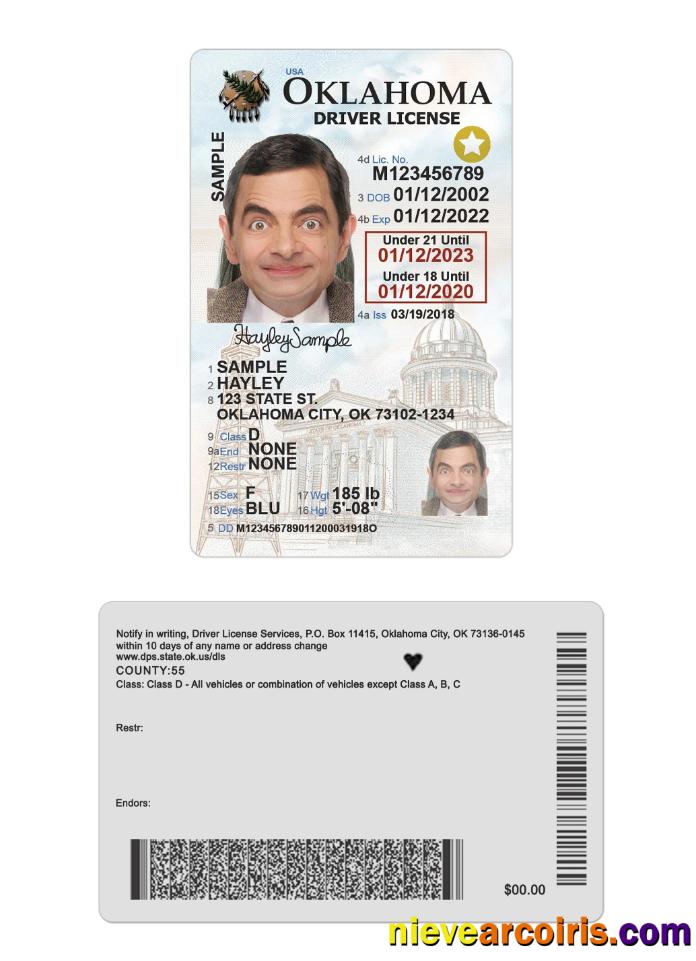 USA Oklahoma driving license 2020-present